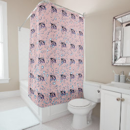 Ducha Rosa Bebé - Vida de Delfín - Cortina de Baño Gris