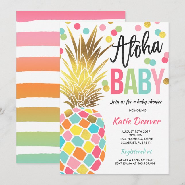Ducha tropical de la invitación a Baby Shower de p (Anverso / Reverso)