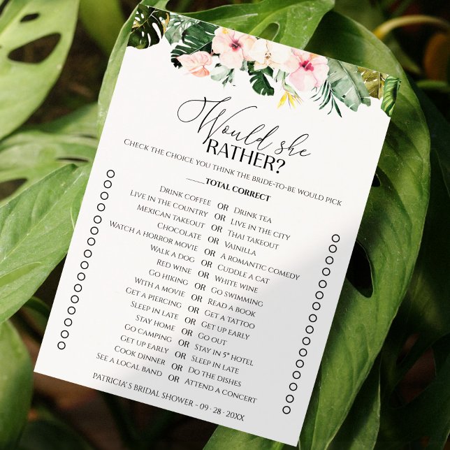 Ducha tropical de novias Prefiere tarjeta de juego (Subido por el creador)