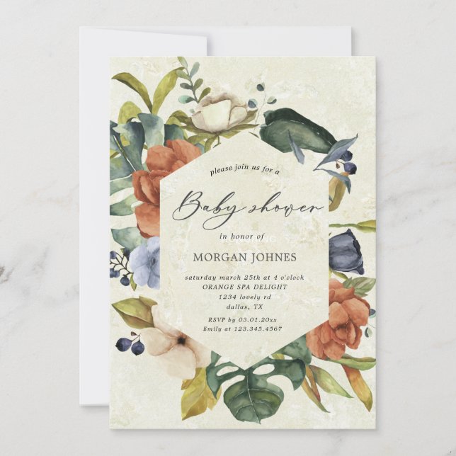 ducha tropical floral elegante bebé Invitación (Anverso)