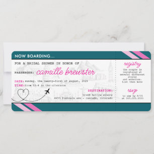 Ducha verde azulada de novias con tarjeta de embar