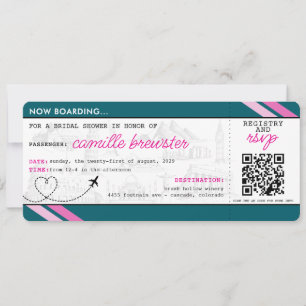 Ducha verde azulada de novias con tarjeta de embar