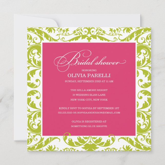 DUCHA VERDE Y ROSA| INVITACIÓN DE DUCHA BRIDAL (Anverso)