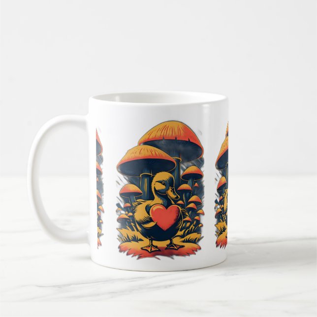 Duckling retro sostiene una taza de corazón (Izquierda)