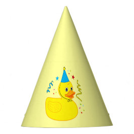 Ducky de goma en gorra del cumpleaños