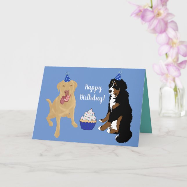 Dudley Labrador y la tarjeta de cumpleaños de Bern (Orquídea)