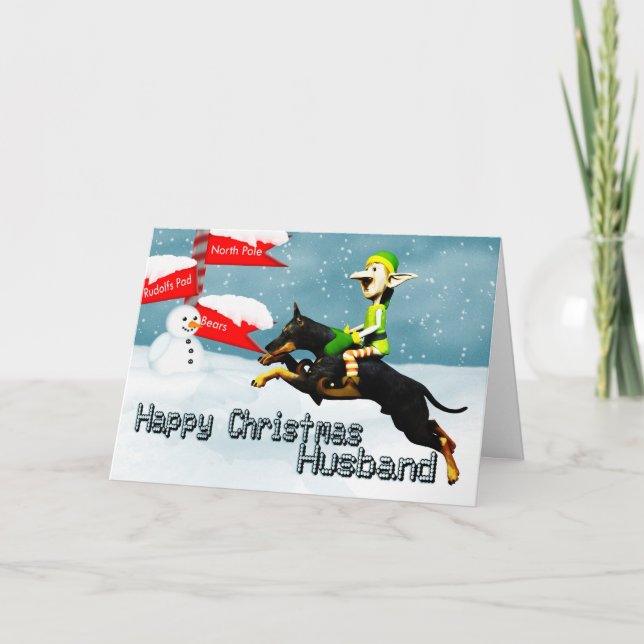 Duende con el doberman en el marido del navidad de (Anverso)