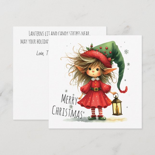Duende de Linterna – Tarjeta de Navidad Caprichosa (Anverso / Reverso)