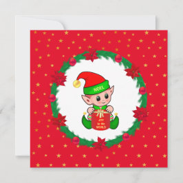 Duende de Navidad, corona de pino, poinsettias y e