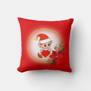 Duende de Navidad en Almohada Roja