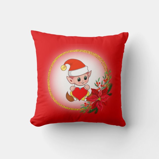 Duende de Navidad en Almohada Roja (Anverso)