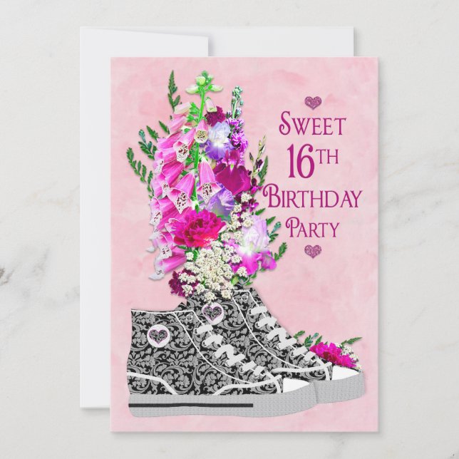 Dulce 16ª invitación a fiesta de cumpleaños, zapat (Anverso)