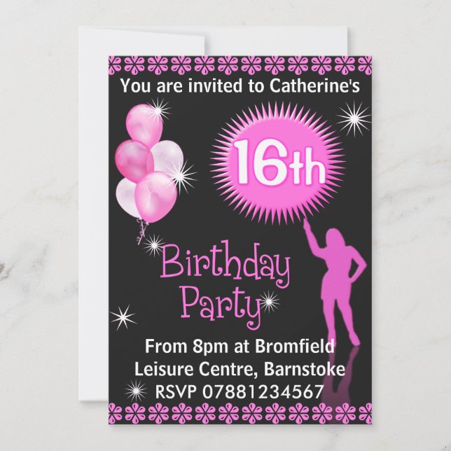 Dulce 16ª invitación a la fiesta de cumpleaños (Anverso)