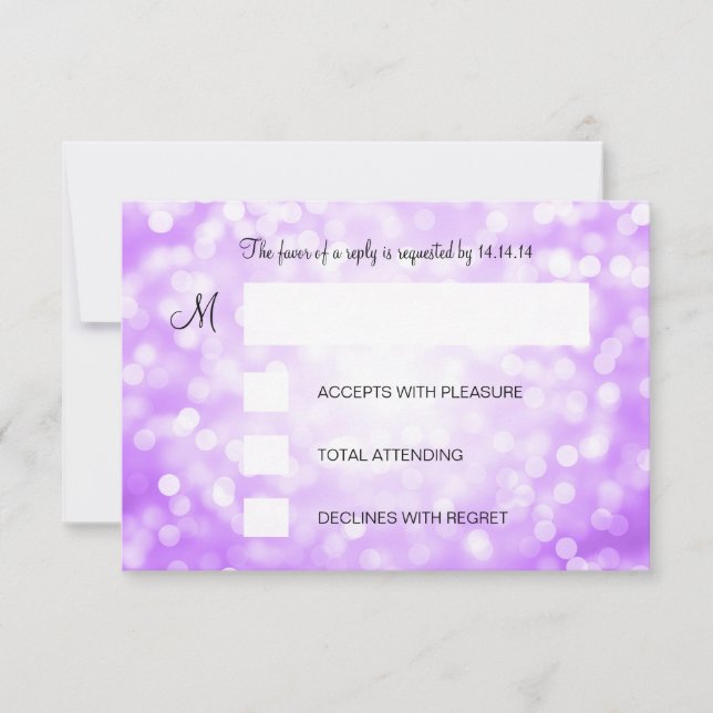 Dulce 16 Aniversario RSVP Luces Purpurinas púrpura (Anverso)