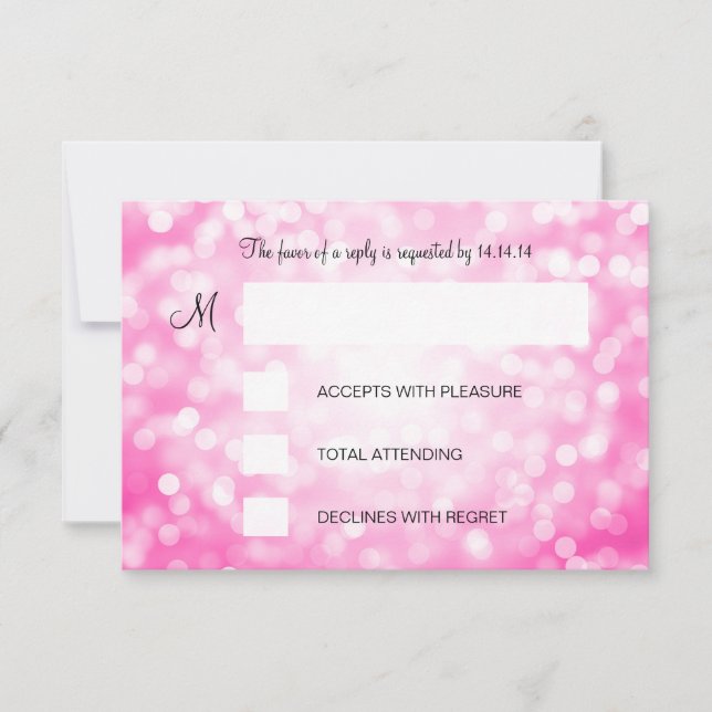 Dulce 16 Aniversario RSVP Luces Purpurinas rosadas (Anverso)