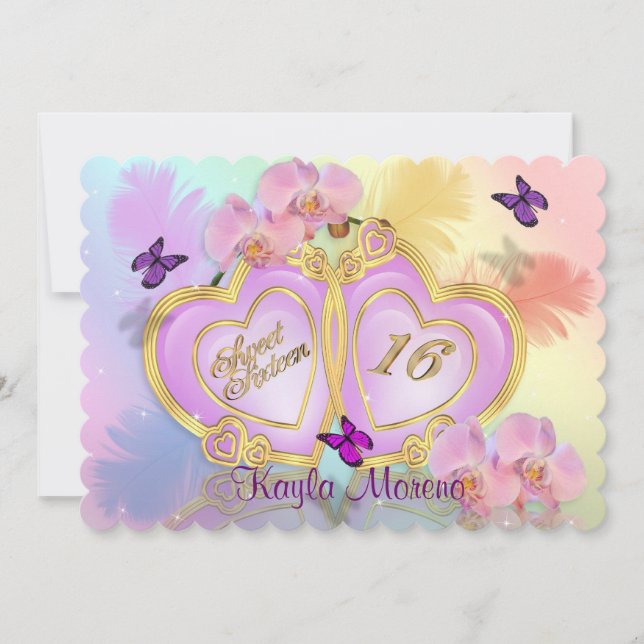 Dulce 16 Arcoiris de invitación (Anverso)