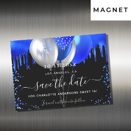 Dulce 16 azul real negro salve el imán de fecha