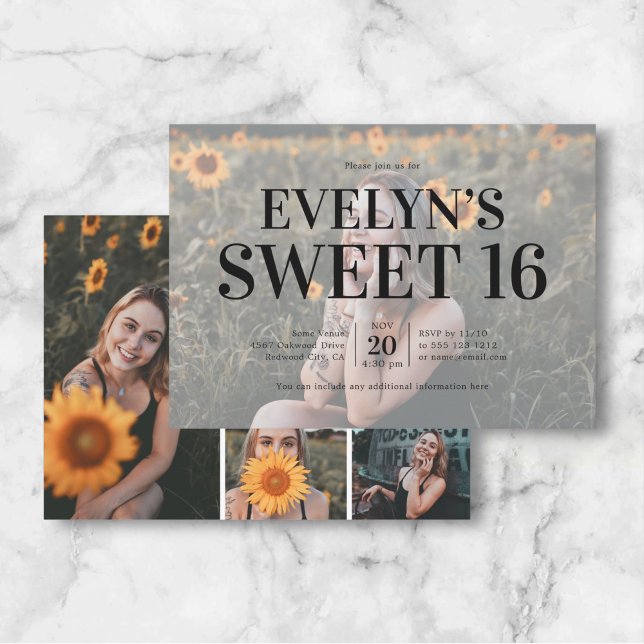 Dulce 16 Cumpleaños Elegante 5 Invitación a la fot (Subido por el creador)