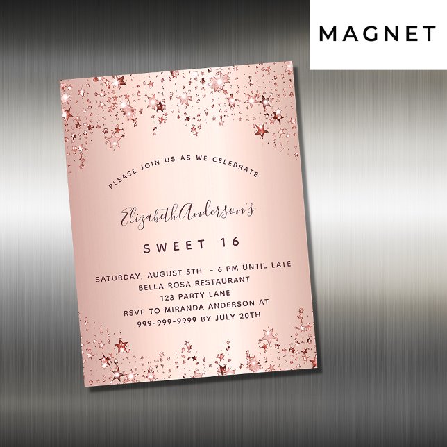Dulce 16 estrellas de oro rosa imán de invitación  (Subido por el creador)