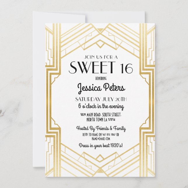 Dulce 16 Fiesta de cumpleaños Invitación a Gatsby  (Anverso)