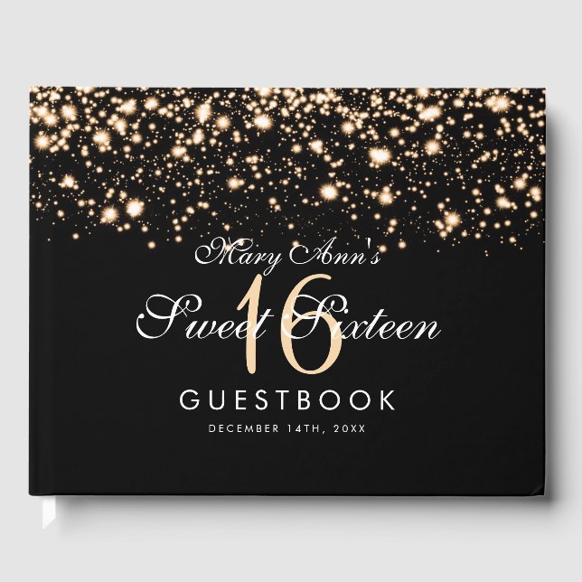 Dulce 16 Fiesta libro de visitas Midnight Glam Gol (Anverso)