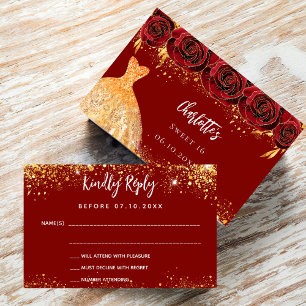 Dulce 16 flores de vestir rojo oro tarjeta RSVP