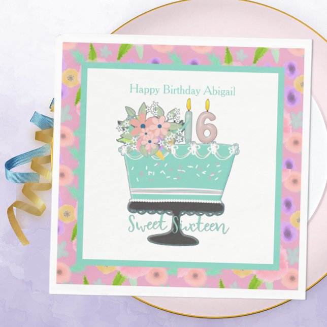 Dulce 16 Flores y servilleta de papel para pastele (Subido por el creador)