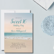 Dulce 16 Invitación a fiesta temática de playa tro