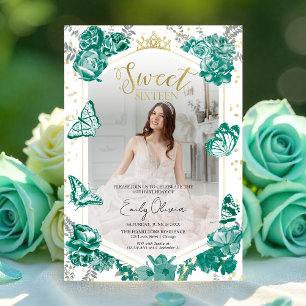 Dulce 16 Invitación a la fotografía Mariposa verde