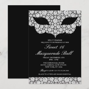 Dulce 16 Invitación a la máscara de diamantes de c