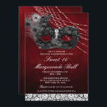 Dulce 16 Invitación a la máscara de diamantes de c<br><div class="desc">Dulce 16 Dieciséis cumpleaños Invitación a la pelota de máscaras de diamante negro y rojo</div>