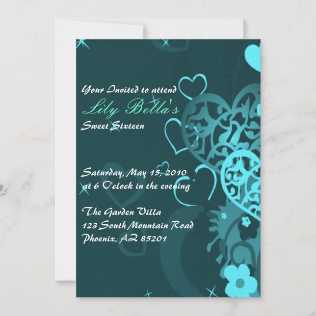 Dulce 16 Invitación de cumpleaños (Anverso)