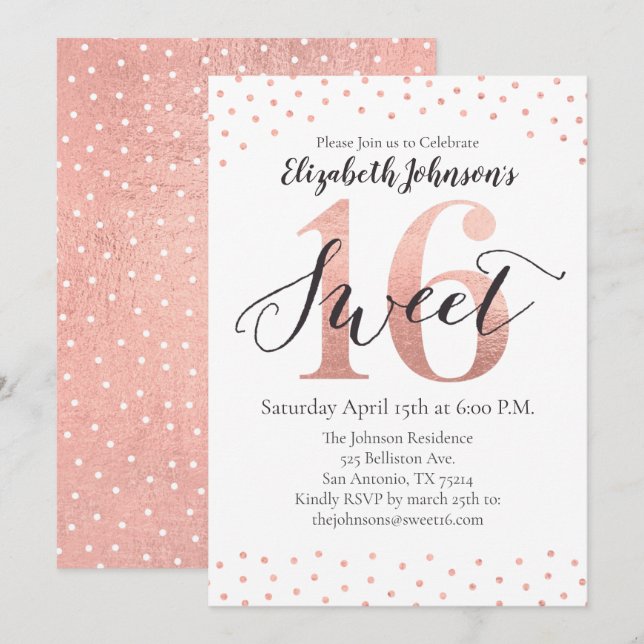 Dulce 16 Invitación de cumpleaños a Rosa de Reliev (Anverso / Reverso)