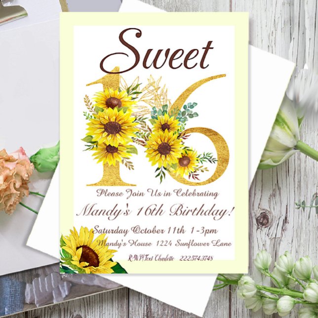 Dulce 16 Invitación de cumpleaños de girasol, (Subido por el creador)