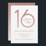 Dulce 16 Invitación de cumpleaños en Rosa Purpurin<br><div class="desc">Este sencillo y dulce diseño de 16 invitaciones cuenta con un purpurina bonito de oro rosa 16. Haga clic en el botón personalizar para obtener más flexibilidad con la modificación del texto! En nuestra tienda, zazzle.com/doodlelulu*, encontrará variantes de este diseño, colores adicionales y productos de coordinación. Póngase en contacto con...</div>
