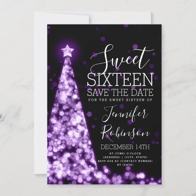 Dulce 16 Invitación de cumpleaños Navidades morado (Anverso)