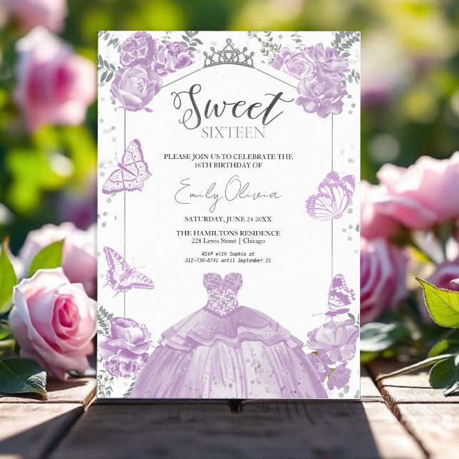 Dulce 16 Invitación Mariposa Lavanda Vestido (Subido por el creador)