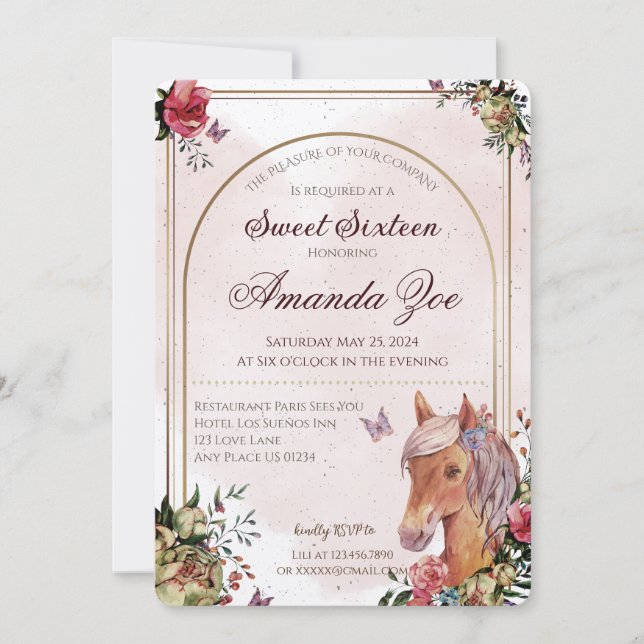Dulce 16 Invitación para el diseño de caballos (Anverso)