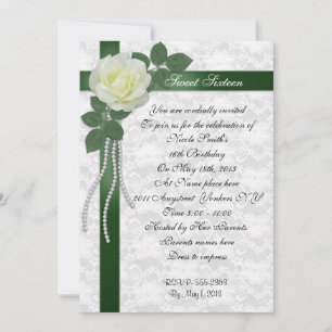 Dulce 16 Invitación Rosa blanca y cinta verde