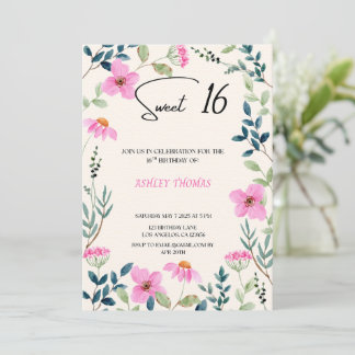 Dulce 16 Invitación rosa floral