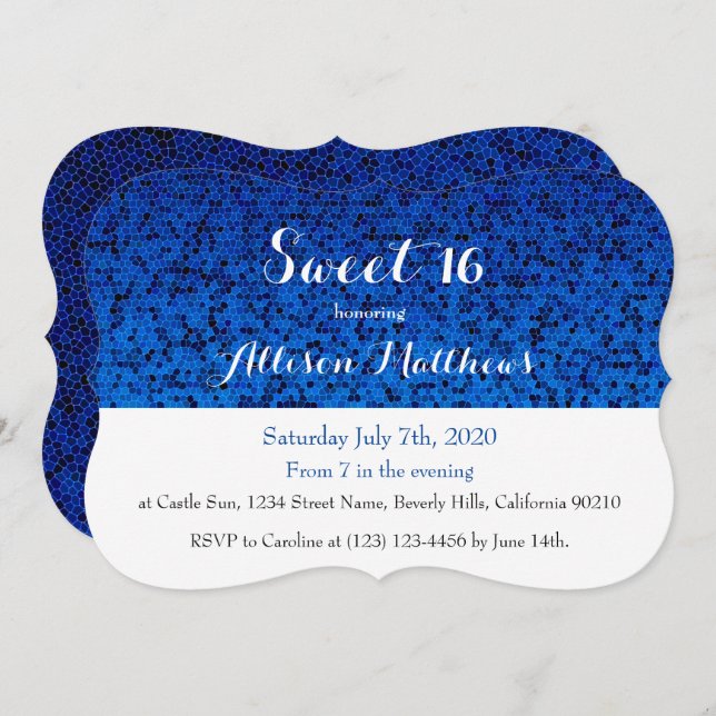 Dulce 16 Invitación Royal Blue Sparkle (Anverso / Reverso)