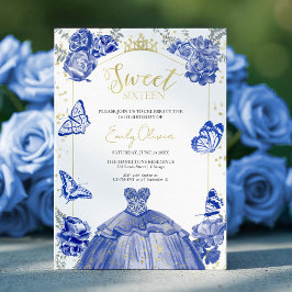 Dulce 16 Invitación Vestido Azul Real Mariposa