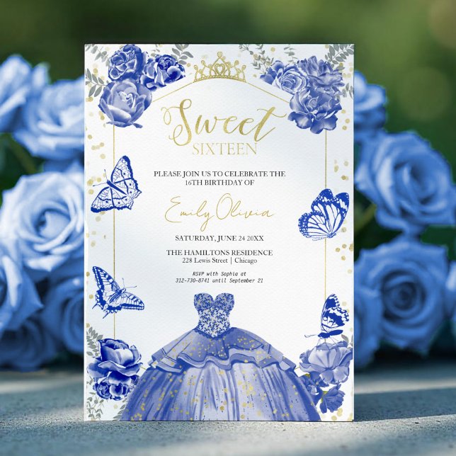 Dulce 16 Invitación Vestido Azul Real Mariposa (Subido por el creador)