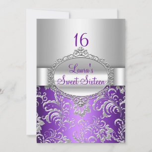 Dulce 16 Invitaciones moradas y plateadas florales