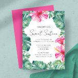 Dulce 16 invitaciones Tema de Aloha tropical<br><div class="desc">Celebre con estilo tropical con estas dulces 16 invitaciones, con vibrantes flores de hibisco rosa fucsia y exuberantes hojas de palma de monstera, perfecto para un tema tropical de aloha. Estas 16 invitaciones dulces únicas y elegantes aportan colores y vibraciones de la isla a cualquier celebración adolescente. Elija entre 16...</div>