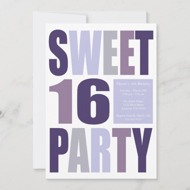 Dulce 16 letras en bloque Invitaciones a fiestas d (Anverso)