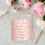 Dulce 16 purpurina de invierno invitación al oro r<br><div class="desc">Una invitación de invierno moderna, elegante y glamurosa para una fiesta de 16 y 16 años. Un rosa dorado fino fondo metálico con elegante dorado rosa, rosado y falso purpurina plateado goteo, pinturas goteo. Decorado con falsos cristales de nieve de plata, copos de nieve. El nombre está escrito con un...</div>