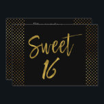 Dulce 16 Relieve metalizado dorado Invitación al c<br><div class="desc">Dulce 16 invitaciones de cumpleaños glamorosas de negro y Relieve metalizado dorado falso para una dulce fiesta de cumpleaños dieciséis.</div>