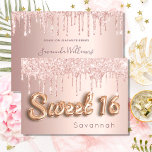 Dulce 16 rosa purpurina de oro rosa 16ª invitación<br><div class="desc">Para una lujosa fiesta de 16 y 16 años. Un rosa de oro falso metálico, de Relieve metalizado con fondo de rosa dorado y falso purpurina rosado goteo, pinta goteo. El texto: Sweet 16 está escrito con un tipo de letra de estilo globo. Personalizar y agregar un nombre y detalles...</div>