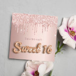 Dulce 16 rosa purpurina dorado rosa lujoso 16<br><div class="desc">Para una lujosa fiesta de 16 y 16 años. Un rosa de oro falso metálico, de Relieve metalizado con fondo de rosa dorado y falso purpurina rosado goteo, pinta goteo. El texto: Sweet 16 está escrito con un tipo de letra de estilo globo. Personalizar y agregar un nombre y detalles...</div>